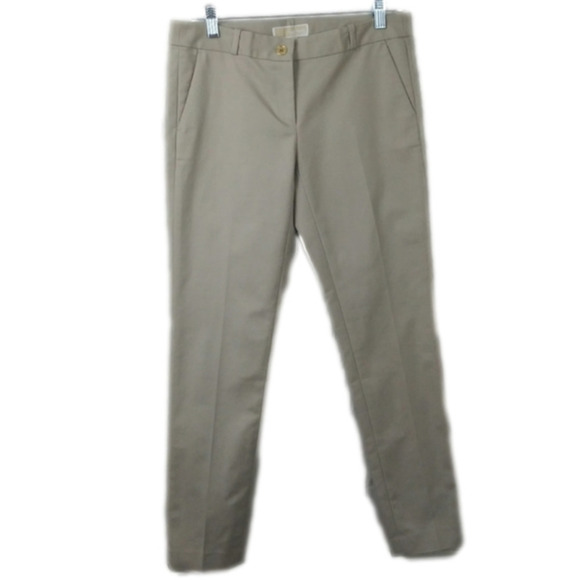 MICHAEL Michael Kors Tan Flat Front Mid Rise Button Zip Straight Leg Dress Pant - Picture 1 of 6